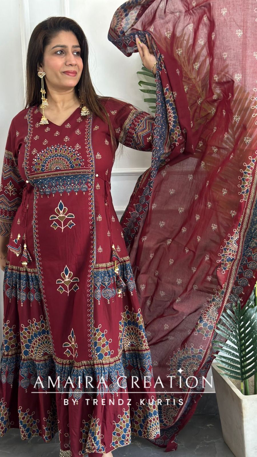 Premium Cotton Maroon Color Anarkali Set