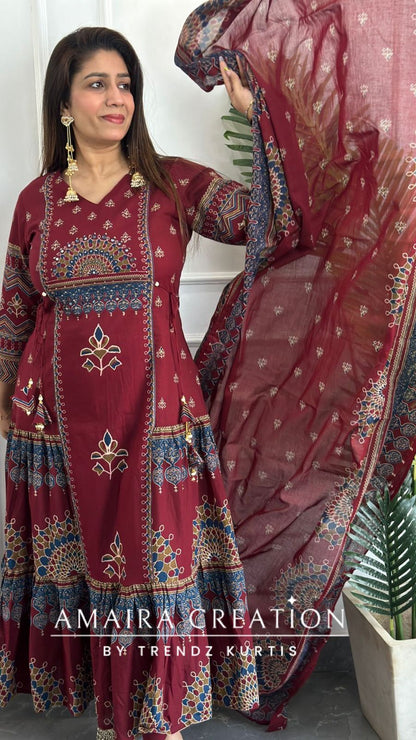 Premium Cotton Maroon Color Anarkali Set