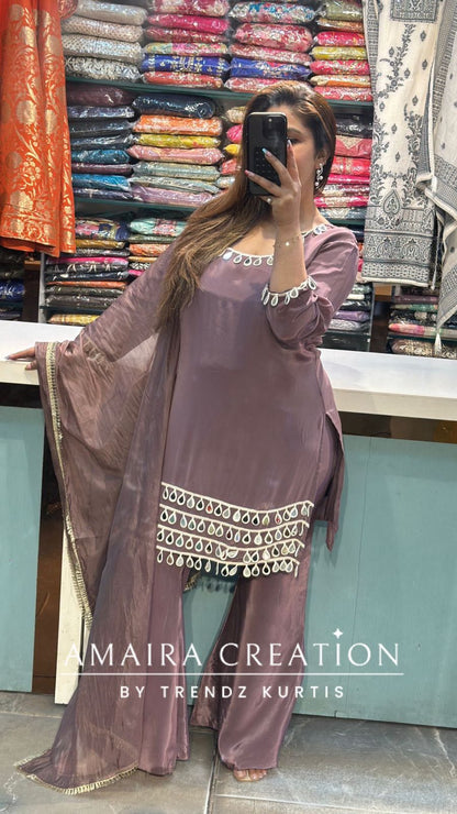 Premium Crepe Lavender Pakistani Style Cord Set With Dupatta