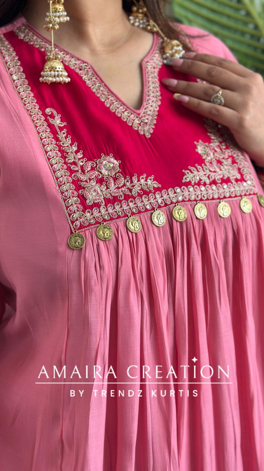 Premium Chanderi Cotton Pink Color A line Set