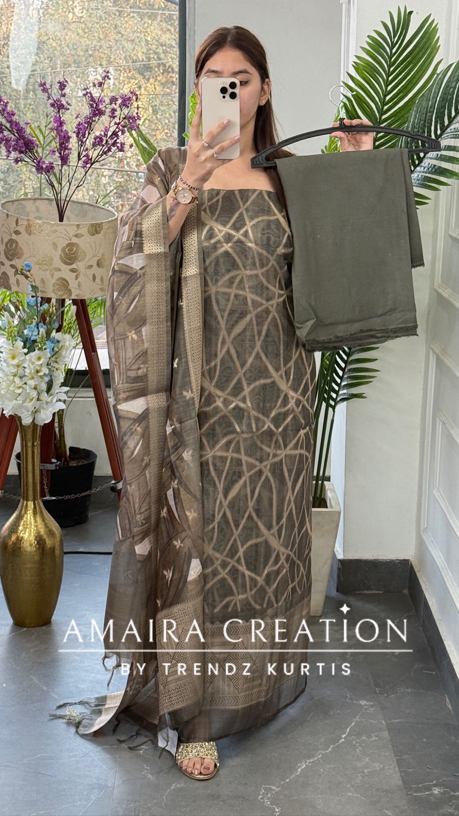 Premium Olive green  Banarasi Silk Fabric Unstitched Suit With Royal Banarasi Dupatta