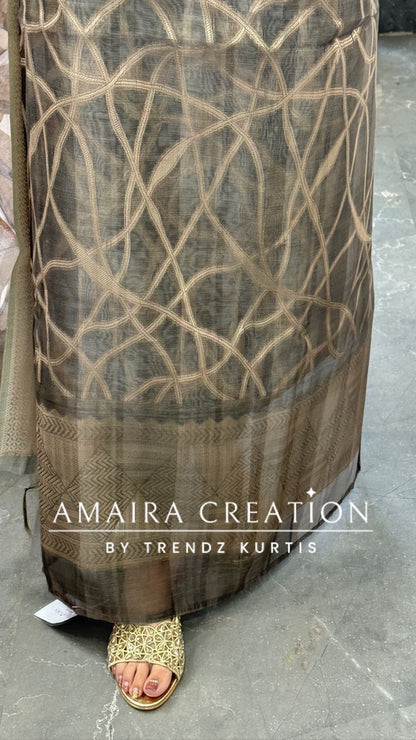 Premium Olive green  Banarasi Silk Fabric Unstitched Suit With Royal Banarasi Dupatta