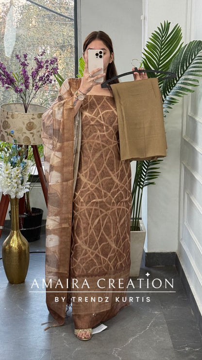 Premium Brown Banarasi Silk Fabric Unstitched Suit With Royal Banarasi Dupatta