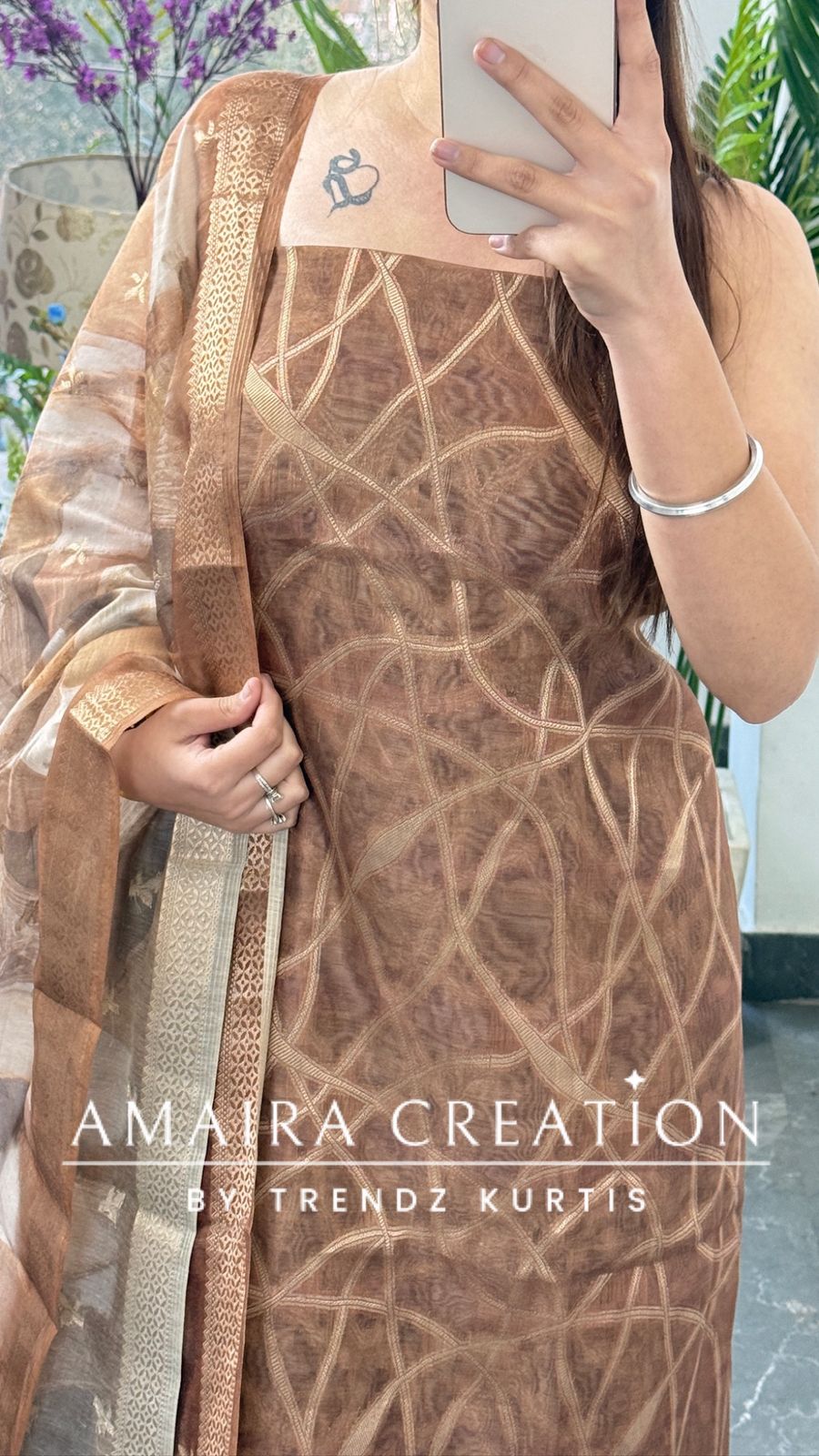 Premium Brown Banarasi Silk Fabric Unstitched Suit With Royal Banarasi Dupatta