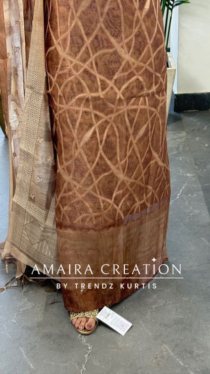 Premium Brown Banarasi Silk Fabric Unstitched Suit With Royal Banarasi Dupatta