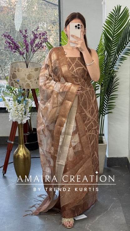 Premium Brown Banarasi Silk Fabric Unstitched Suit With Royal Banarasi Dupatta