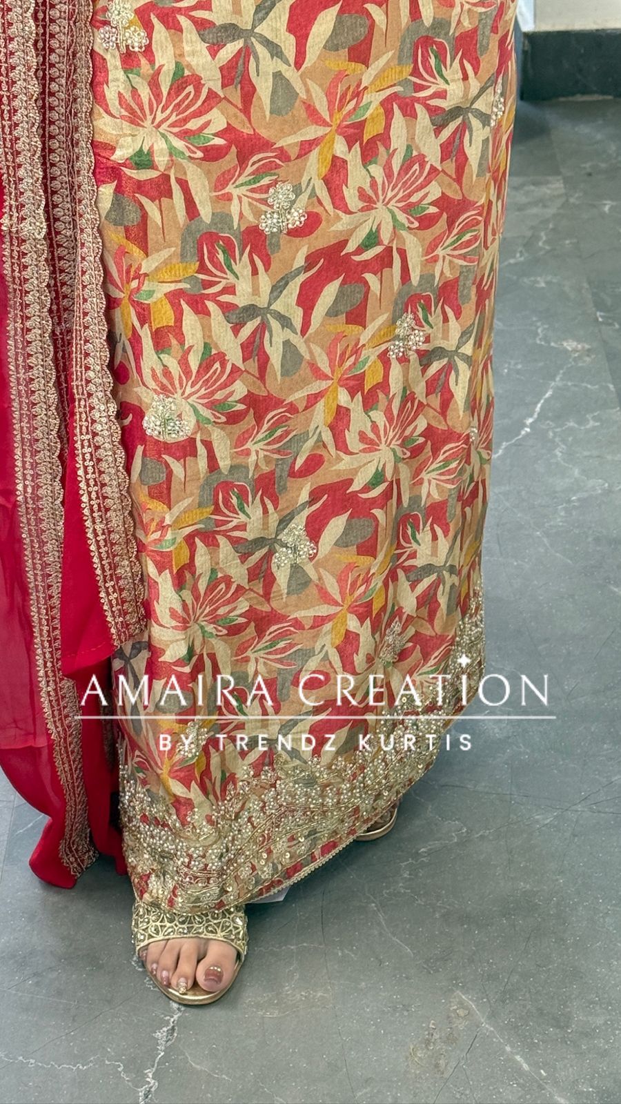 Premium Glass Tissue Carrot Color Fabric Unstitched Suit With Chiffon Dupatta