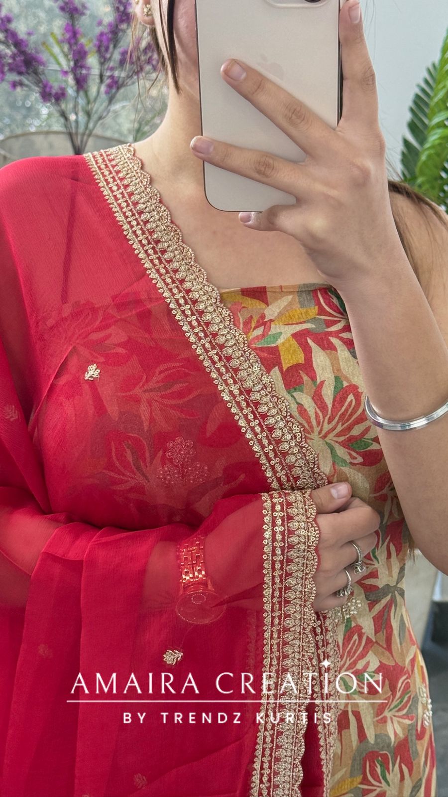Premium Glass Tissue Carrot Color Fabric Unstitched Suit With Chiffon Dupatta