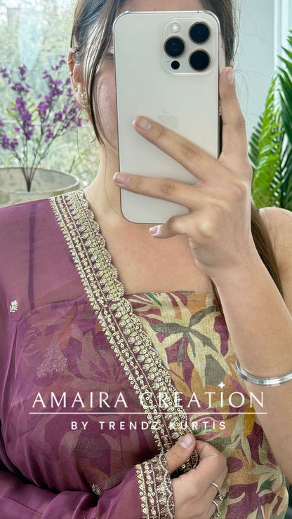 Premium Gajri Glass Tissue Fabric Unstitched Suit With Chiffon Dupatta