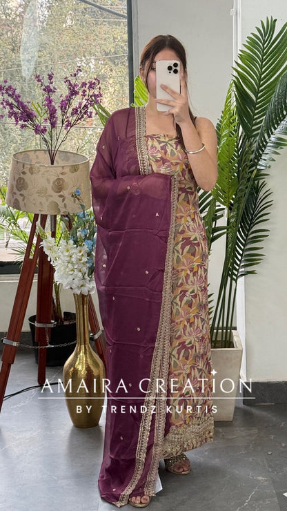 Premium Gajri Glass Tissue Fabric Unstitched Suit With Chiffon Dupatta