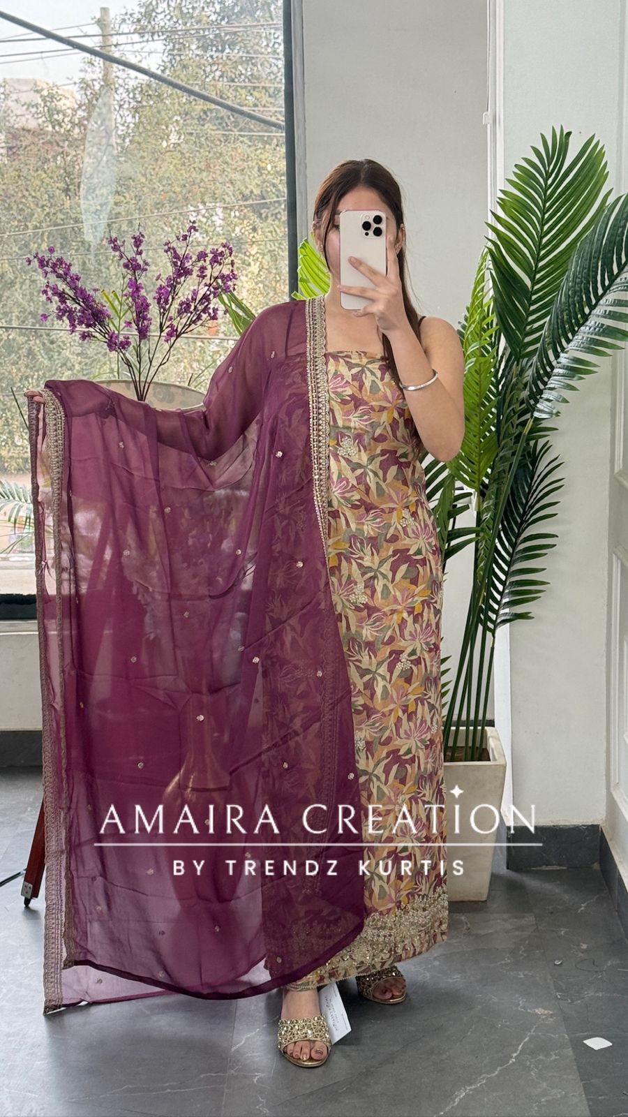 Premium Gajri Glass Tissue Fabric Unstitched Suit With Chiffon Dupatta