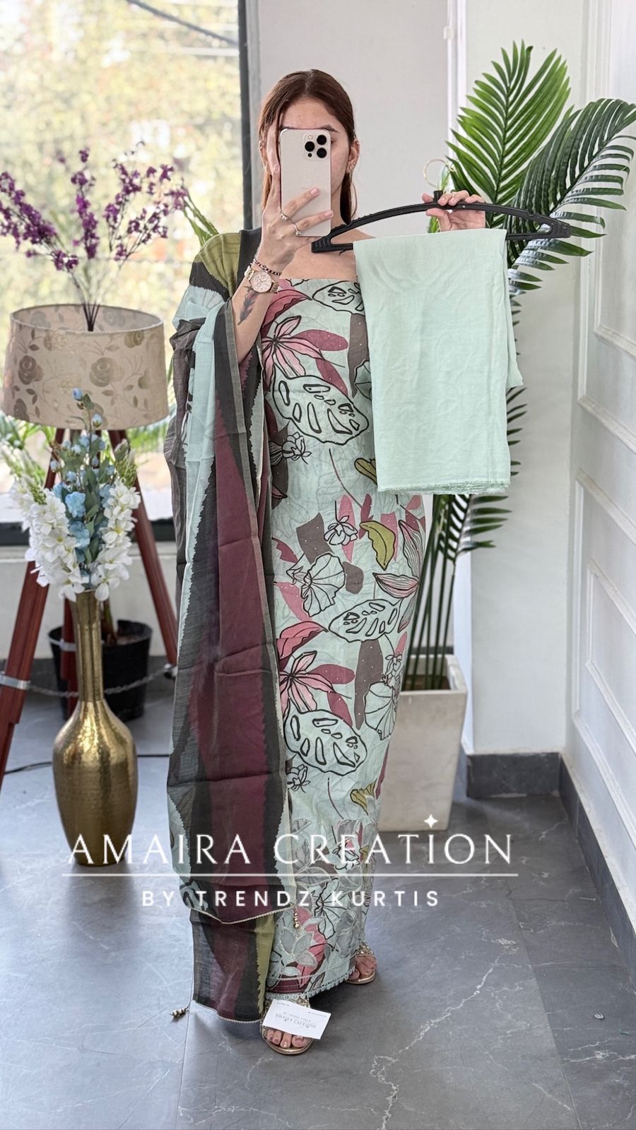 Premium Sea Green Muslin Fabric Unstitched Suit With CutWork Detailing