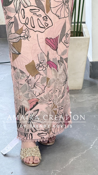 Premium Peach Muslin Fabric Unstitched Suit With CutWork Detailing