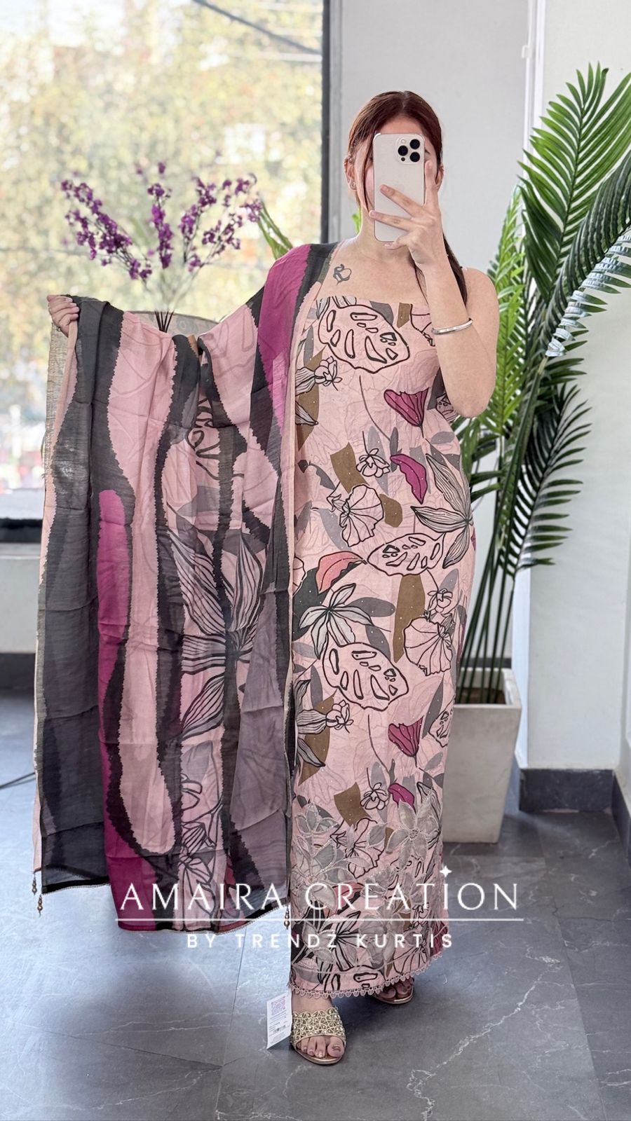 Premium Peach Muslin Fabric Unstitched Suit With CutWork Detailing