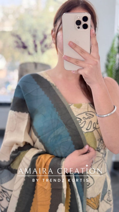 Premium Beige Muslin Fabric Unstitched Suit With CutWork Detailing