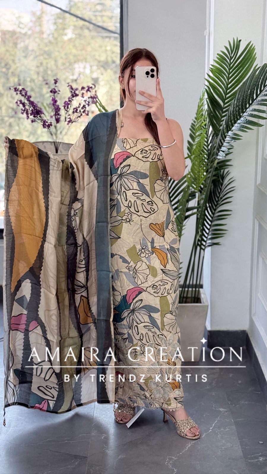 Premium Beige Muslin Fabric Unstitched Suit With CutWork Detailing