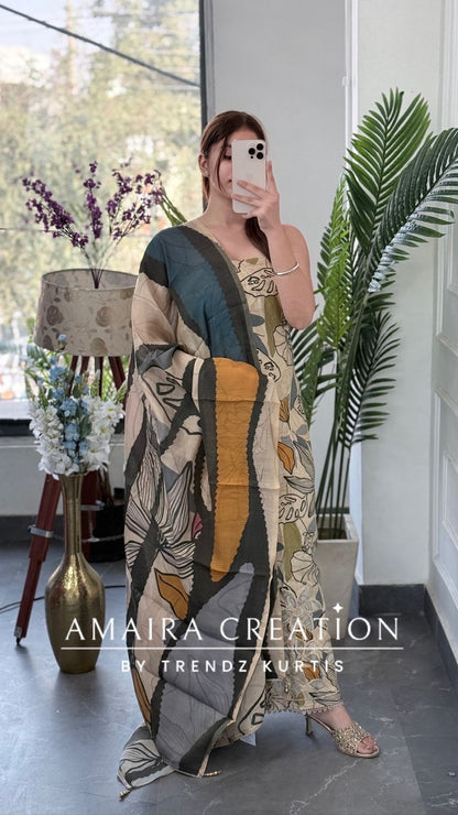 Premium Beige Muslin Fabric Unstitched Suit With CutWork Detailing