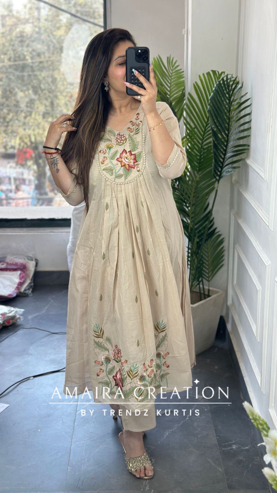 Premium Beige Pure Soft Cotton Anarkali