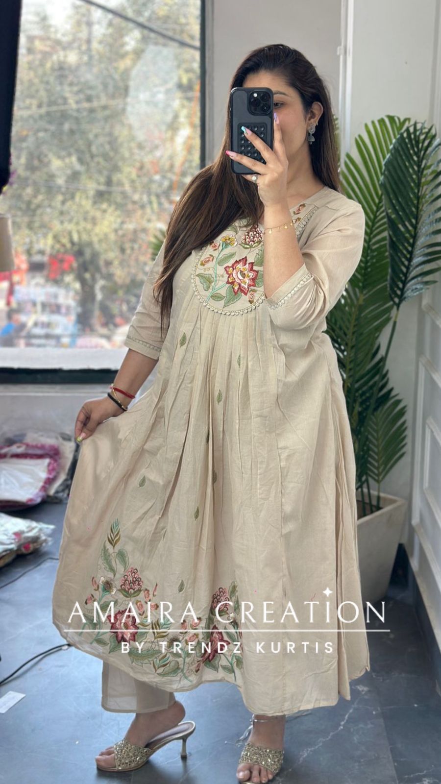 Premium Beige Pure Soft Cotton Anarkali