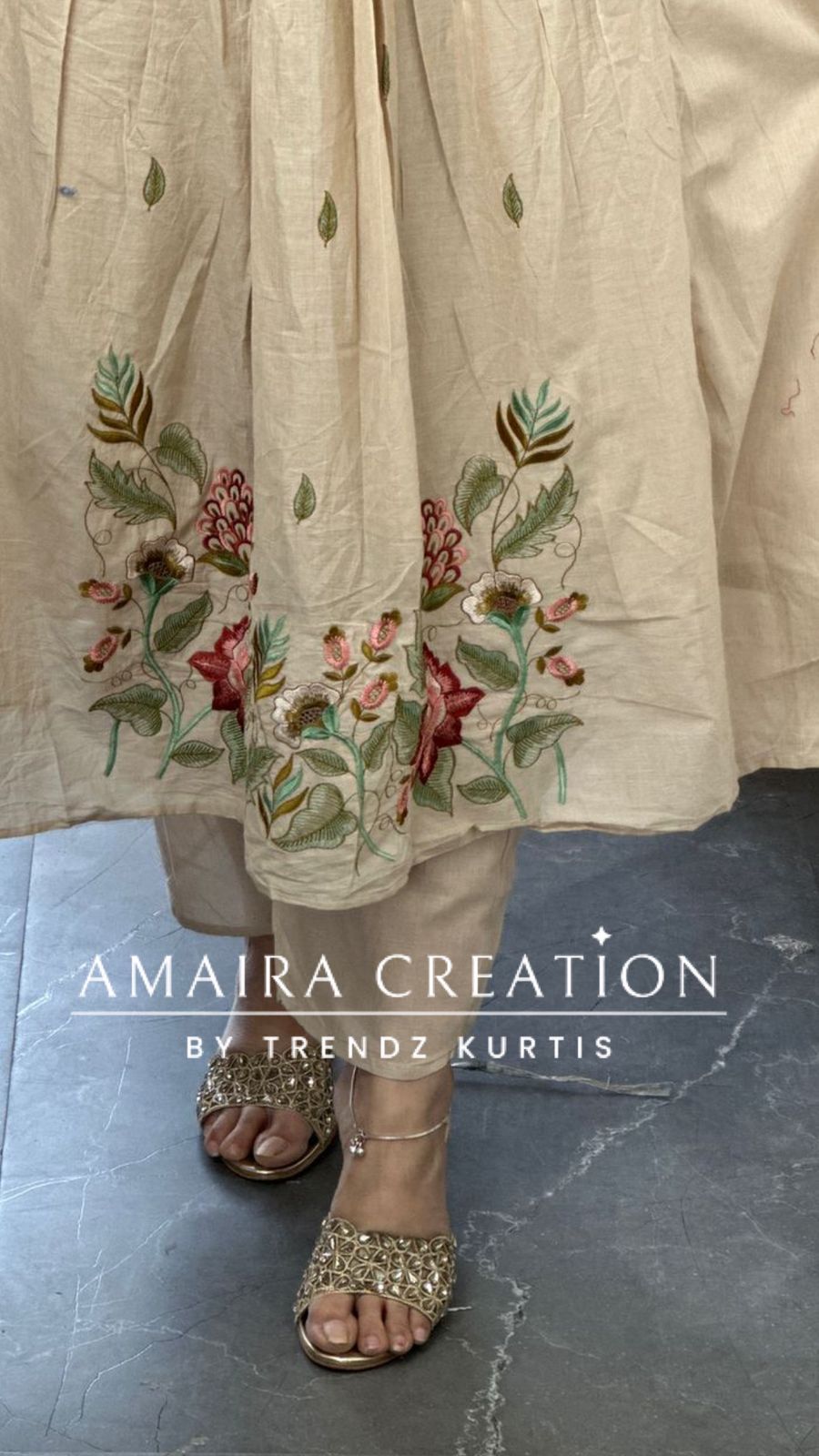 Premium Beige Pure Soft Cotton Anarkali