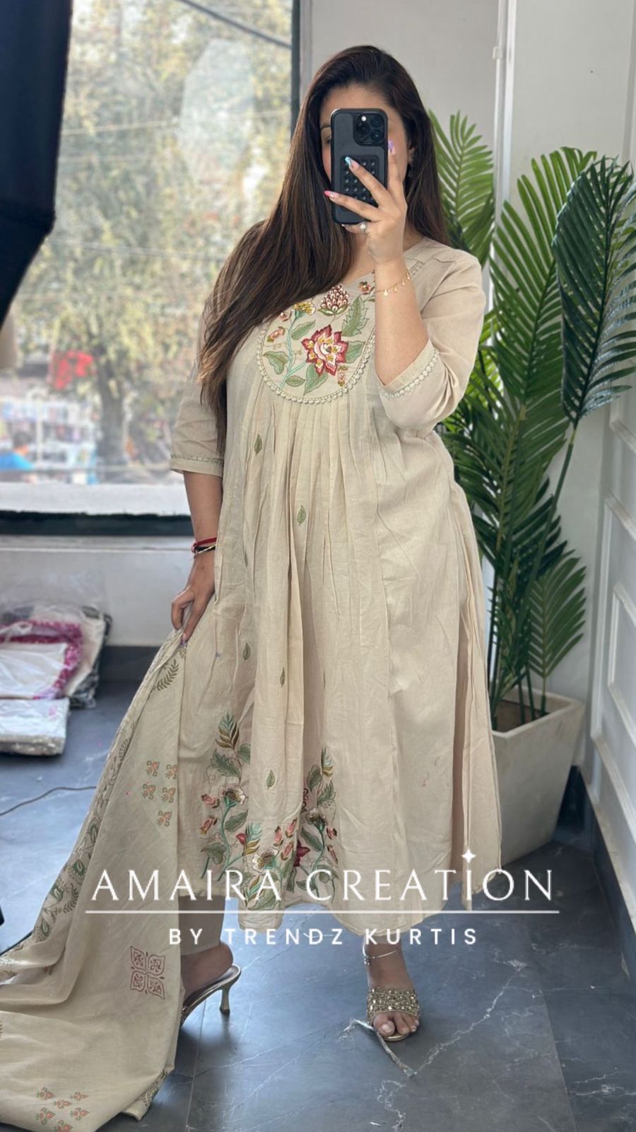 Premium Beige Pure Soft Cotton Anarkali