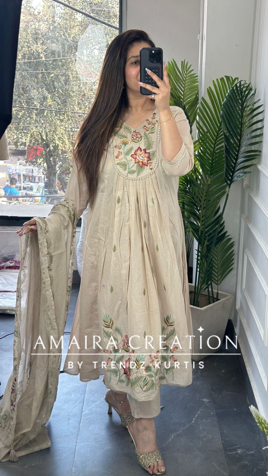 Premium Beige Pure Soft Cotton Anarkali