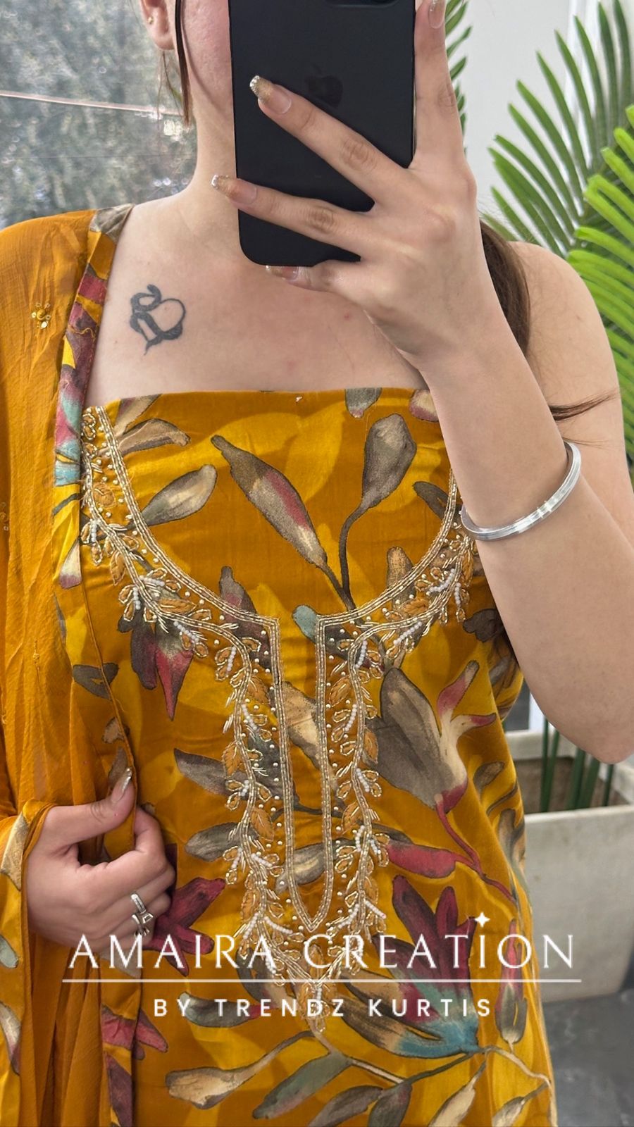 Premium Cotton Mustard Colour Floral Print Unstitch Suit With Chiffon Dupatta