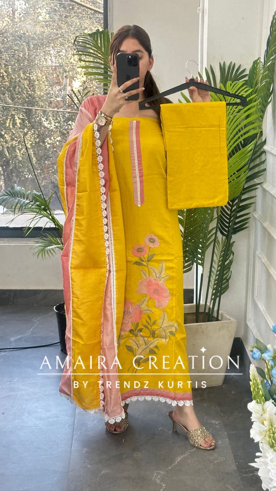 Premium Cotton Reyon Mustard Colour Beautiful Thread Embroiderey Unstitch Suit