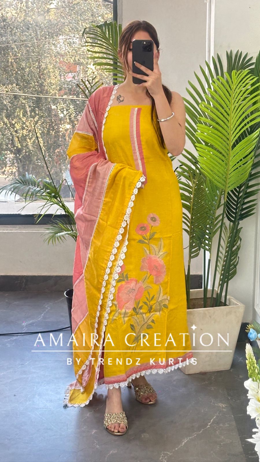 Premium Cotton Reyon Mustard Colour Beautiful Thread Embroiderey Unstitch Suit