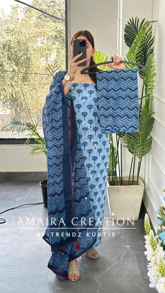 Premium cotton Denim Blue colour Unstitched Suit