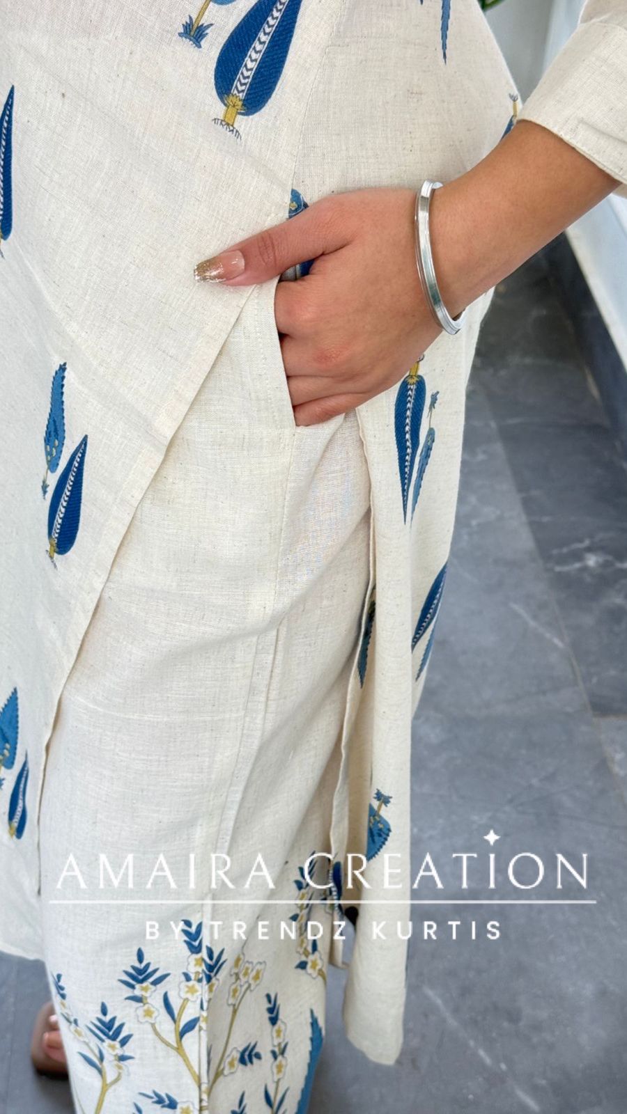 Premium Blue Colour Khadi Cotton Easy Breezy Two Piece Long cordset