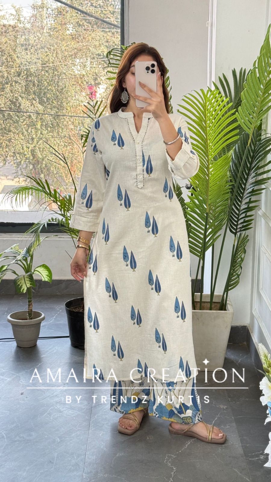 Premium Blue Colour Khadi Cotton Easy Breezy Two Piece Long cordset