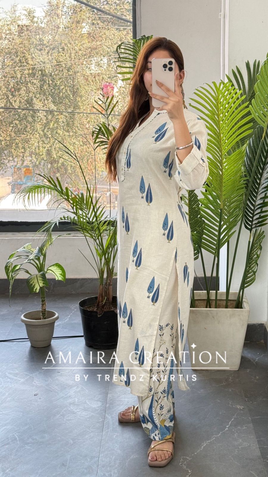 Premium Blue Colour Khadi Cotton Easy Breezy Two Piece Long cordset