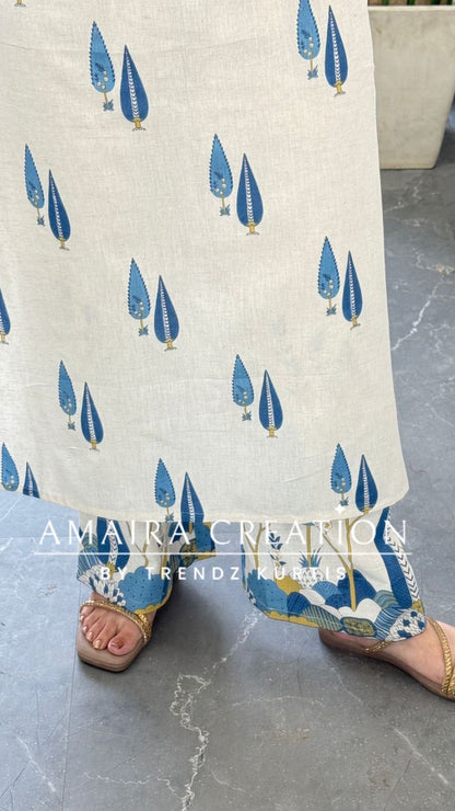 Premium Blue Colour Khadi Cotton Easy Breezy Two Piece Long cordset