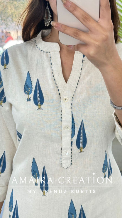 Premium Blue Colour Khadi Cotton Easy Breezy Two Piece Long cordset