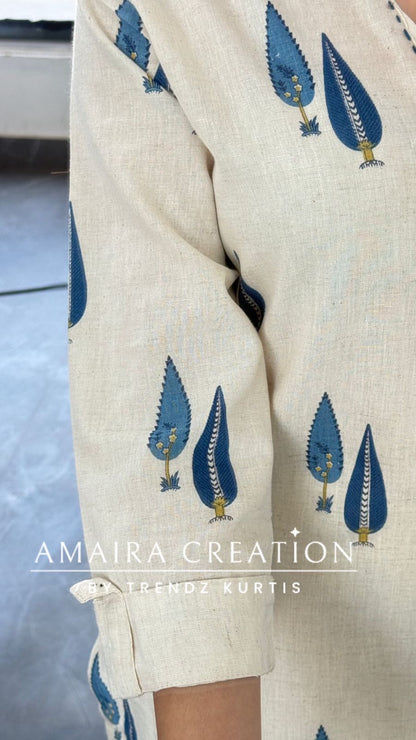 Premium Blue Colour Khadi Cotton Easy Breezy Two Piece Long cordset