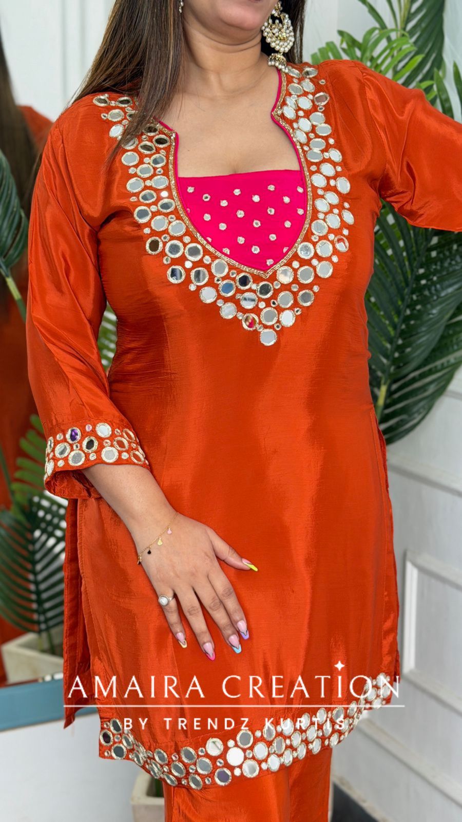 Premium Crepe Color Burster Pattern Bell Bootom Set