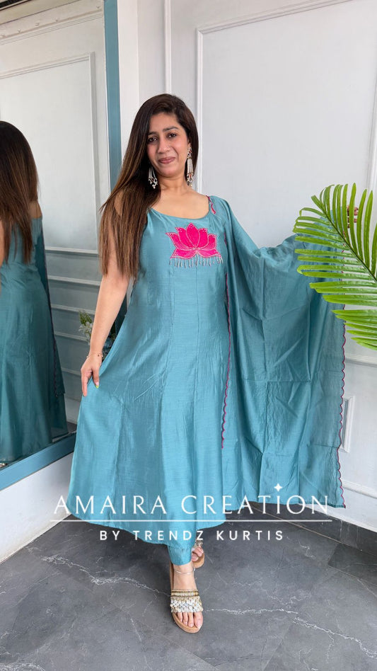 Adjustable Strap Pattern Turkish Color Anarkali Set