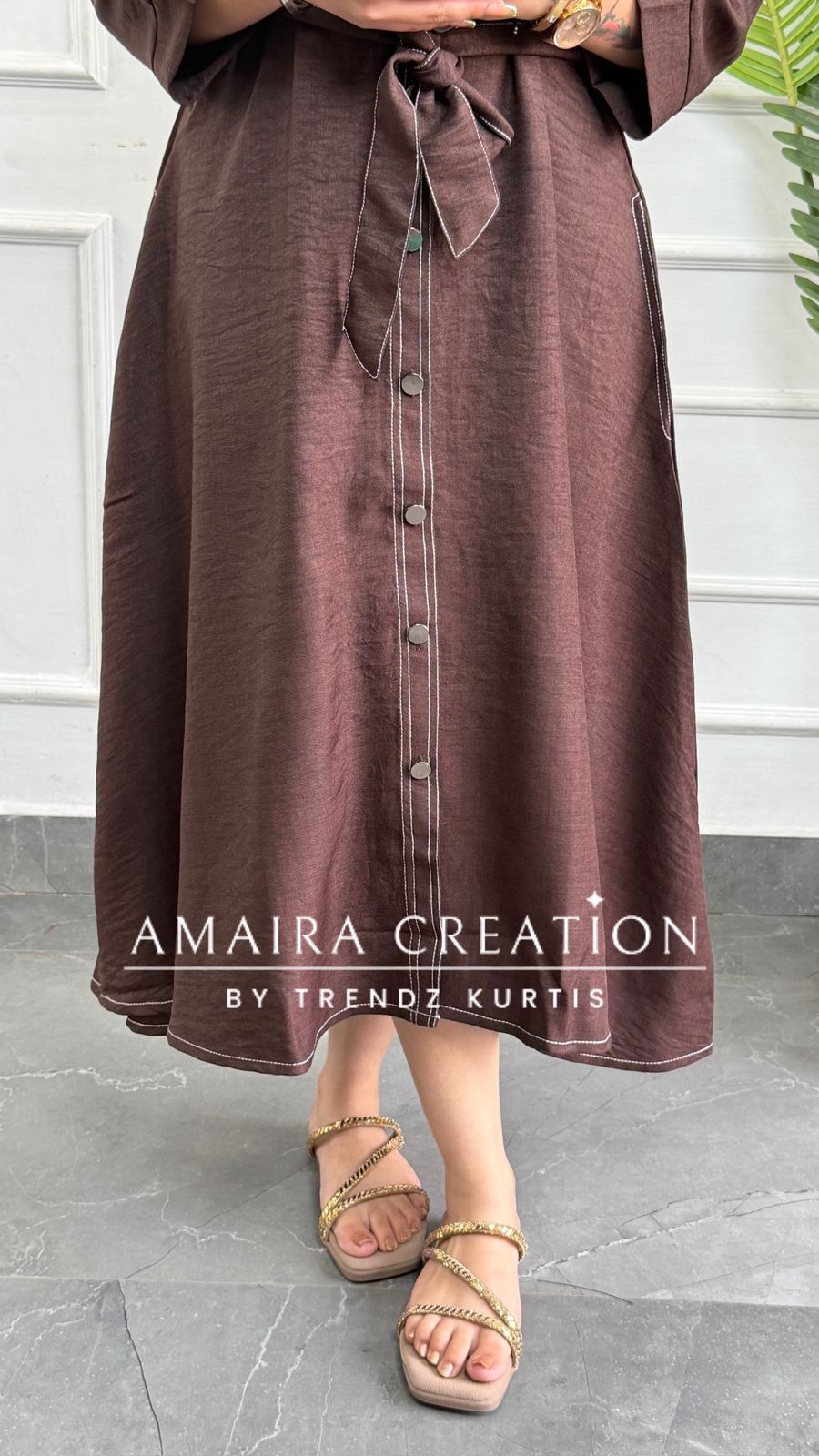 Imported Cotton Brown Colour Middy Dress