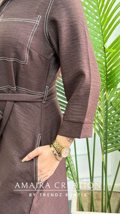 Imported Cotton Brown Colour Middy Dress