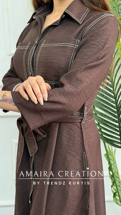 Imported Cotton Brown Colour Middy Dress