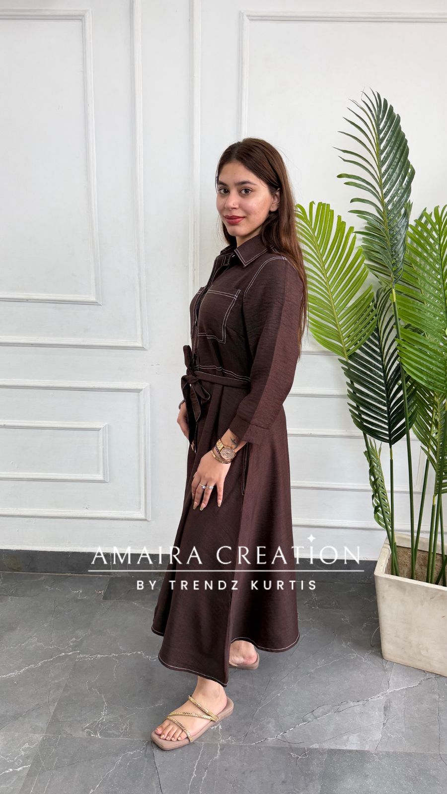 Imported Cotton Brown Colour Middy Dress