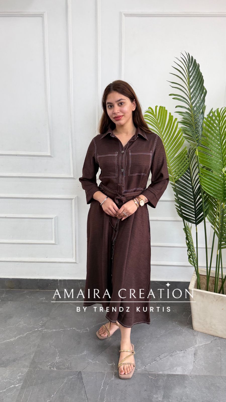 Imported Cotton Brown Colour Middy Dress