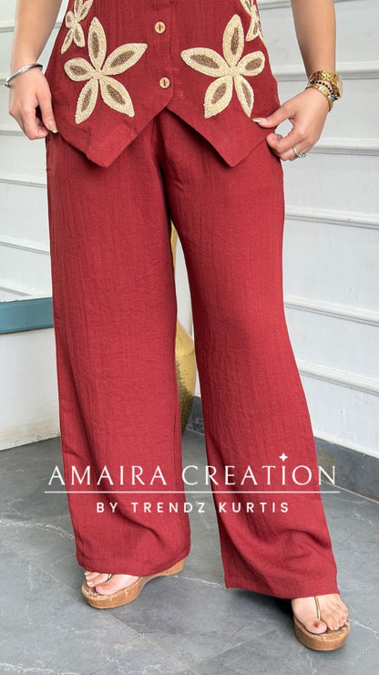 Imported Brick Colour Cotton Towel Work Designer Cord Set