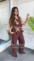 Imported Chocolate Brown Cotton Towel Work Designer Cord Set