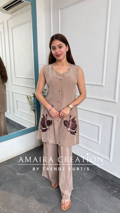 Premium Crepe Fabric Beautiful Thread Work Cord Set