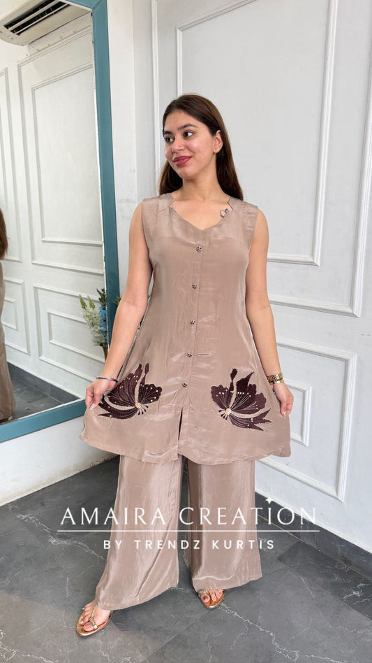 Premium Crepe Fabric Beautiful Thread Work Cord Set