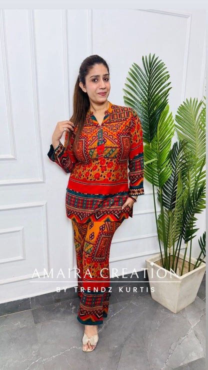 Premium Reyon Jaipuri Print Mustard Colour Super Comfortable Cord Set