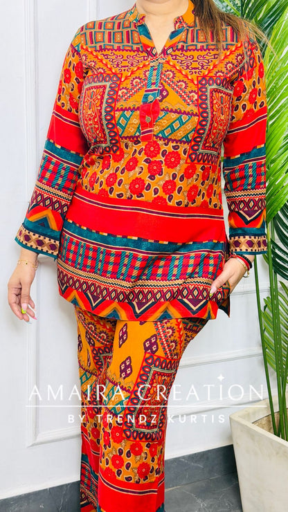 Premium Reyon Jaipuri Print Mustard Colour Super Comfortable Cord Set