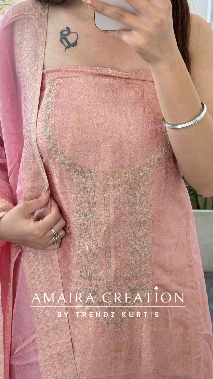 Premium Banarasi Fabric Peach Color Unstitched Suit With Banarasi Dupatta